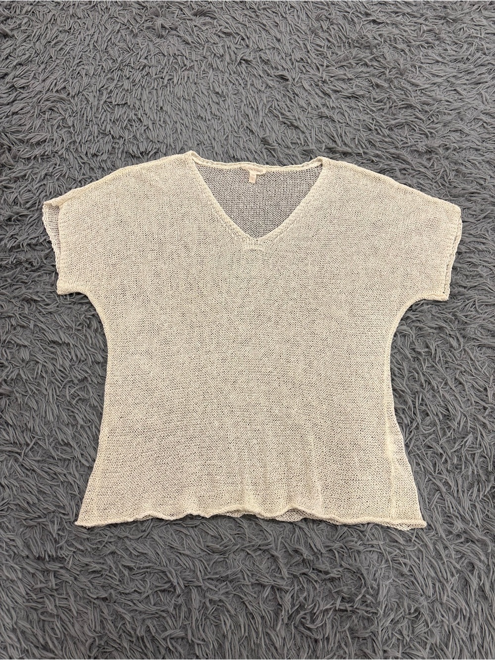Eileen Fisher Women’s Delave Linen Cream Open Knit Pullover Blouse Shirt Large